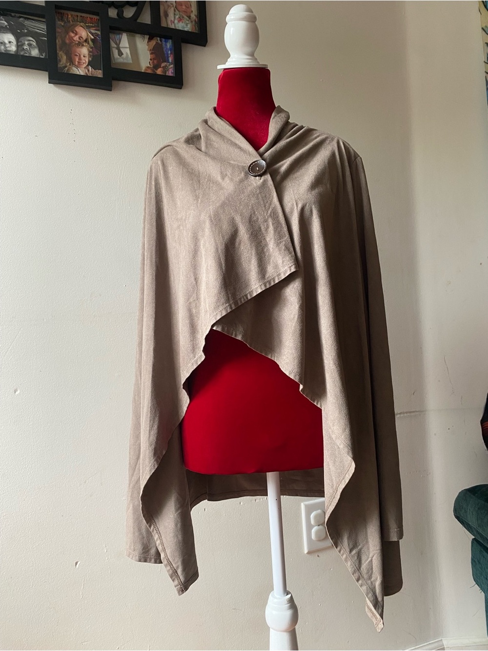 Bobeau One-Button Fleece Wrap Cardigan